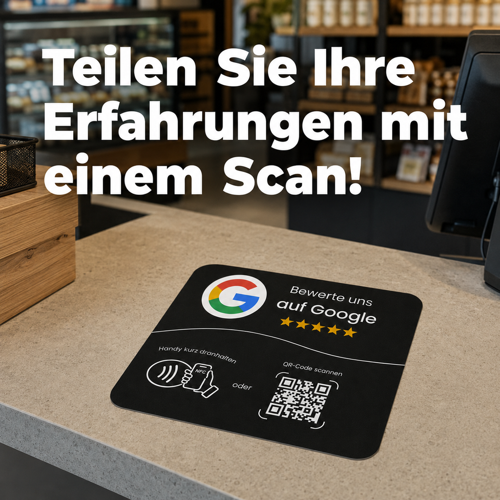 Google Bewertung Aufkleber mit NFC & QR-Code - Schwarz