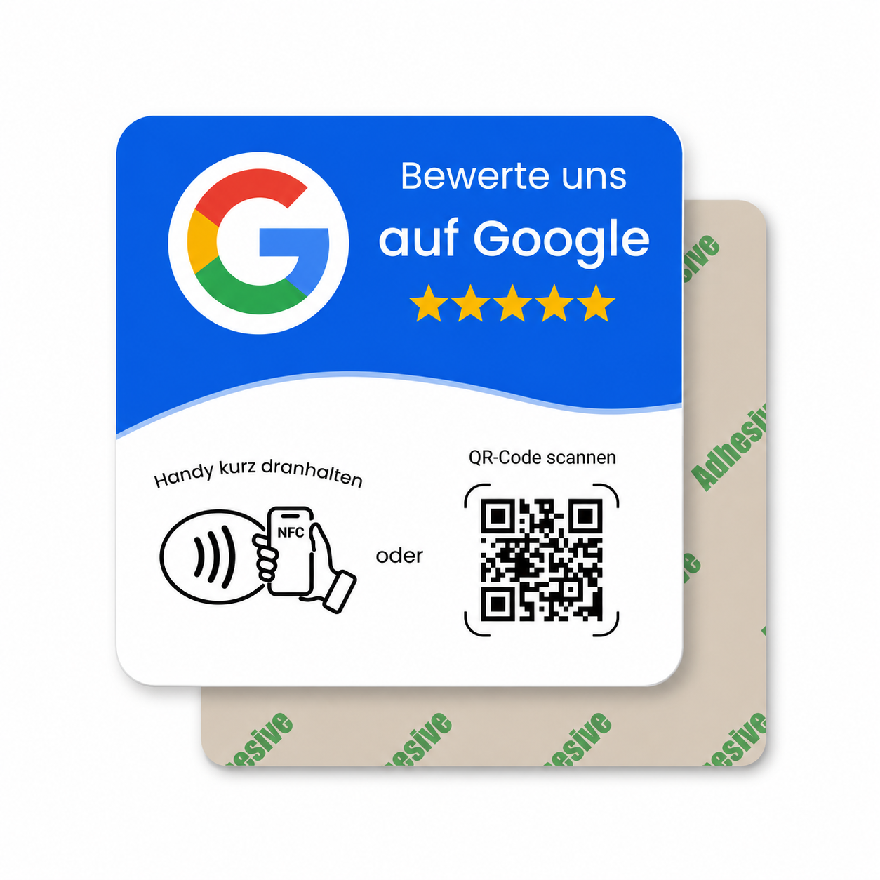 Google Bewertung Aufkleber mit NFC & QR-Code - Weiß