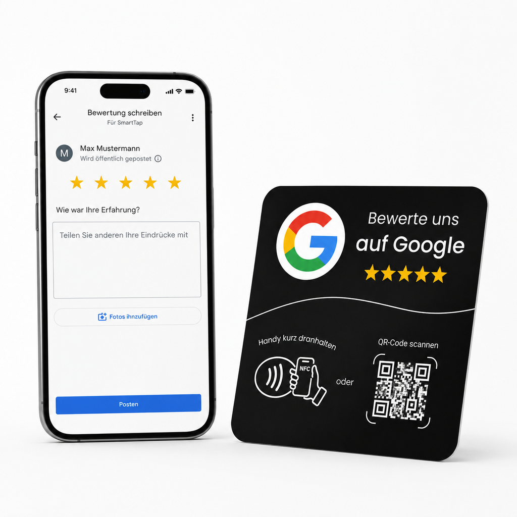 Google Bewertung Aufkleber mit NFC & QR-Code - Schwarz