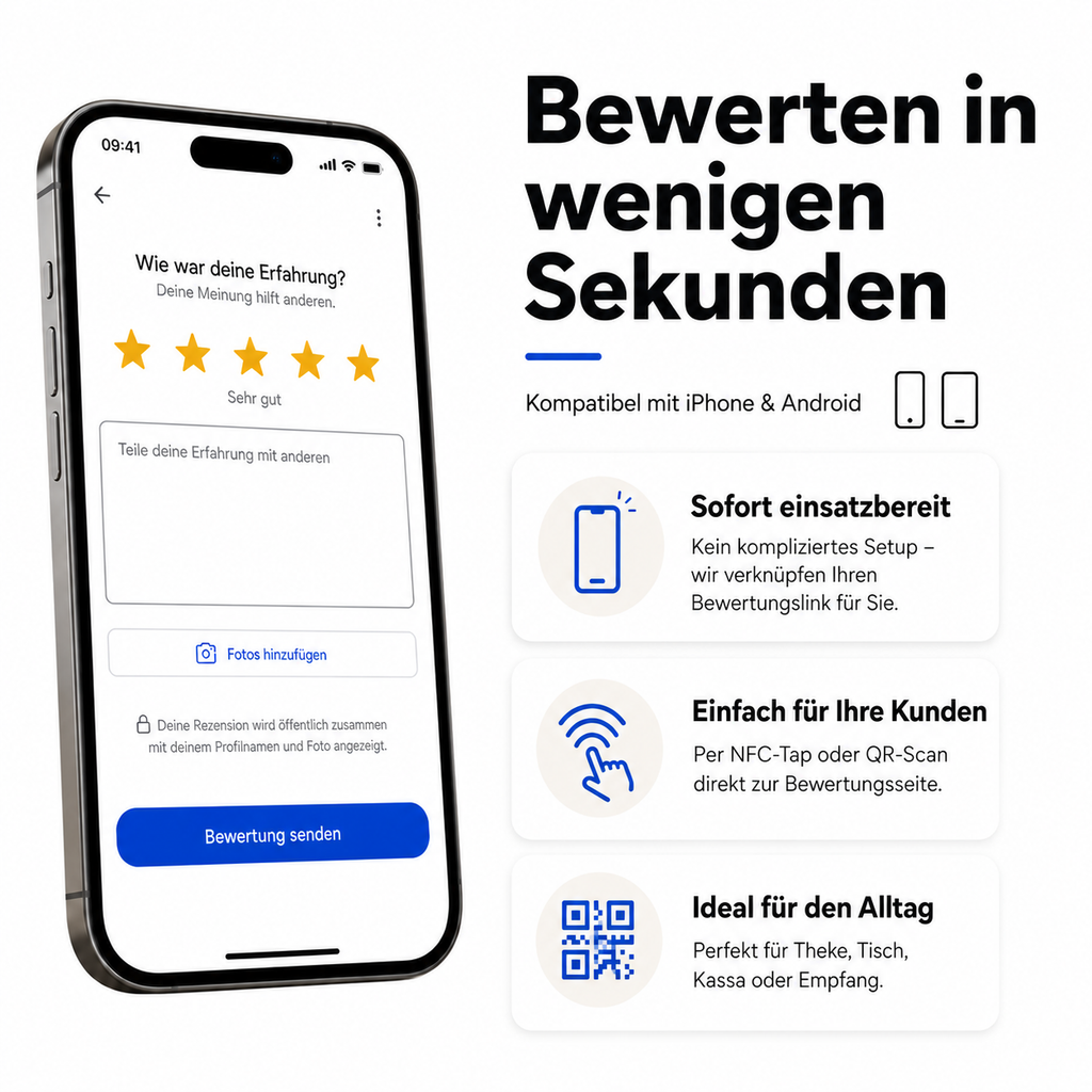 Google Bewertung Aufkleber mit NFC & QR-Code - Schwarz