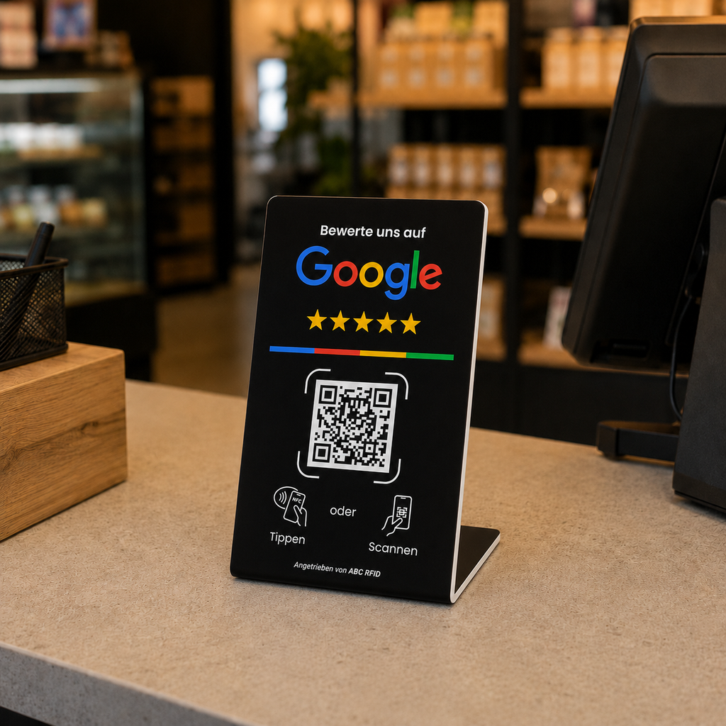 Google Bewertung Aufsteller mit NFC & QR-Code - Schwarz