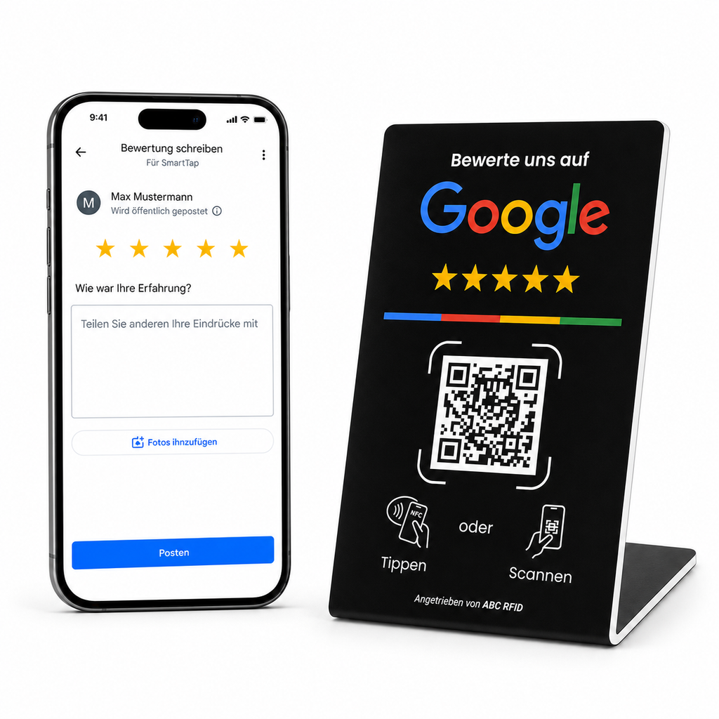 Google Bewertung Aufsteller mit NFC & QR-Code - Schwarz