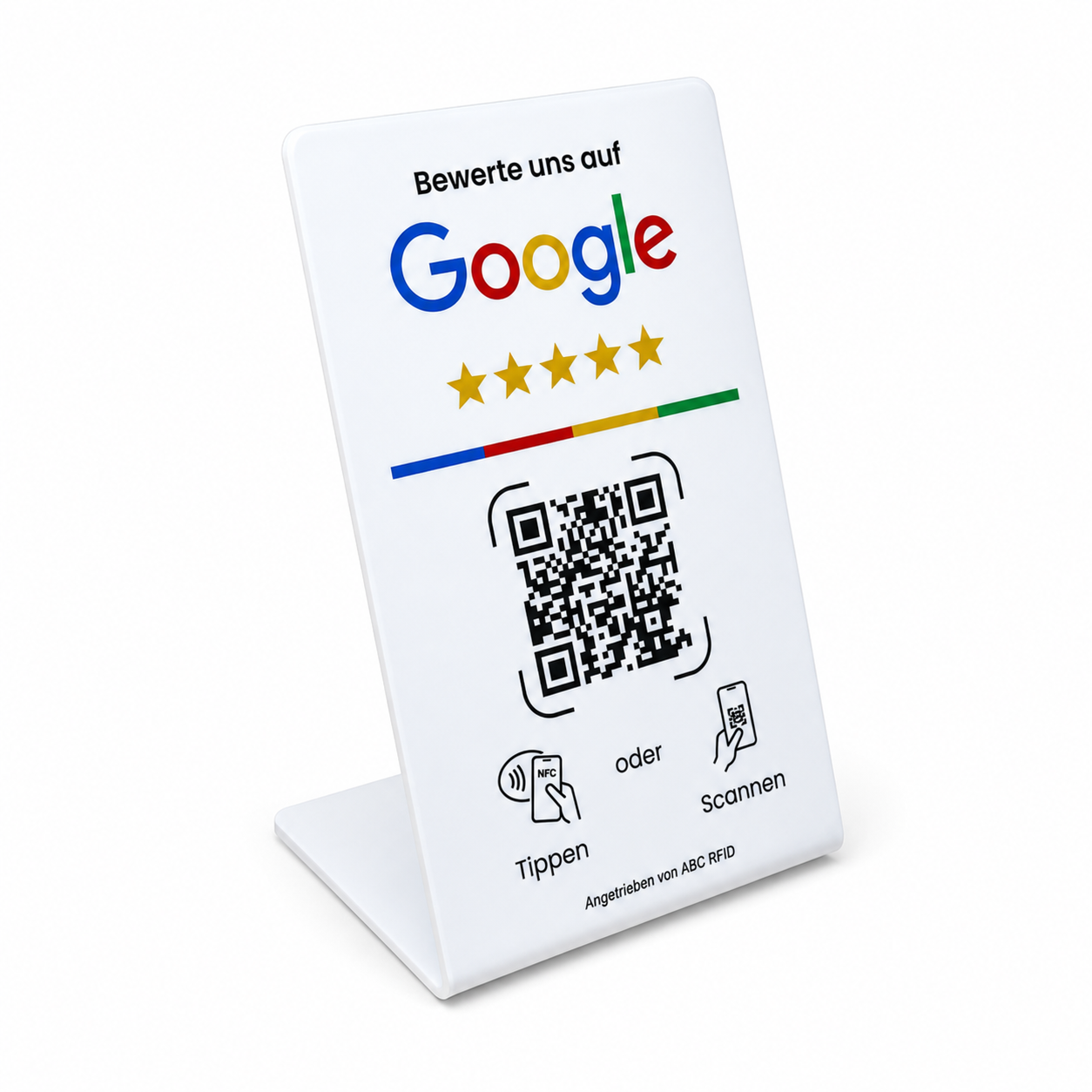 Google Bewertung Aufsteller mit NFC & QR-Code - Weiß